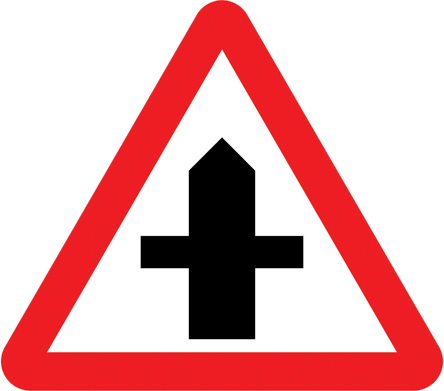 Warning sign, crossroads
