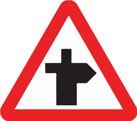 Warning sign, staggered crossroads